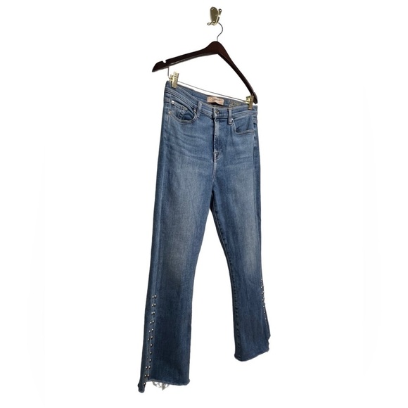 7 FOR ALL MANKIND LUXE VINTAGE High Waist Slim Kick With Studs Beau Blue 30 - Picture 8 of 12